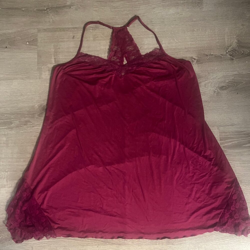 Secret Treasures Nightie Pajamas Cranberry Dark Pink Lace Trim Plus Size 3X